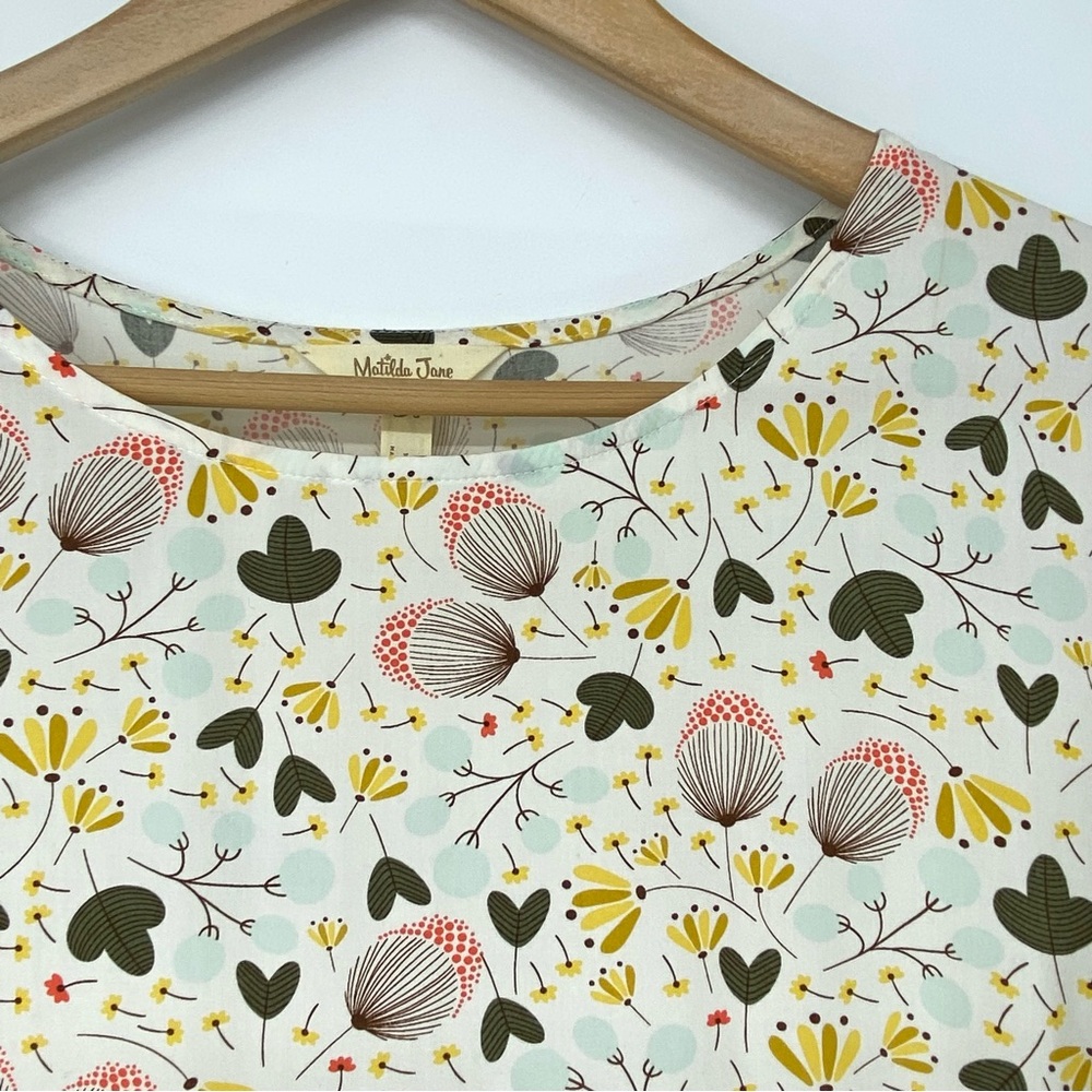 Matilda Jane Gentle Breeze Top Size L Floral Stripe Ruffle Short Sleeves Rayon - Picture 4 of 13